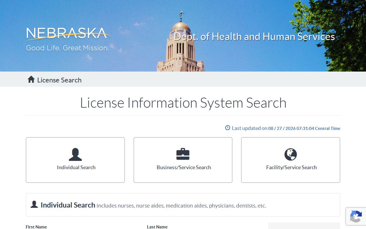 North Platte ZIP code search through the Nebraska license information system